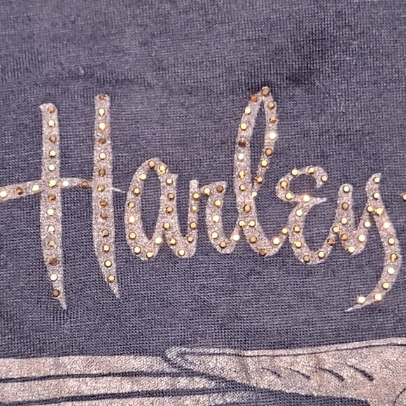 Harley-Davidson Black & Gold Embellished V-Neck Tee – Size XL - Picture 8 of 12